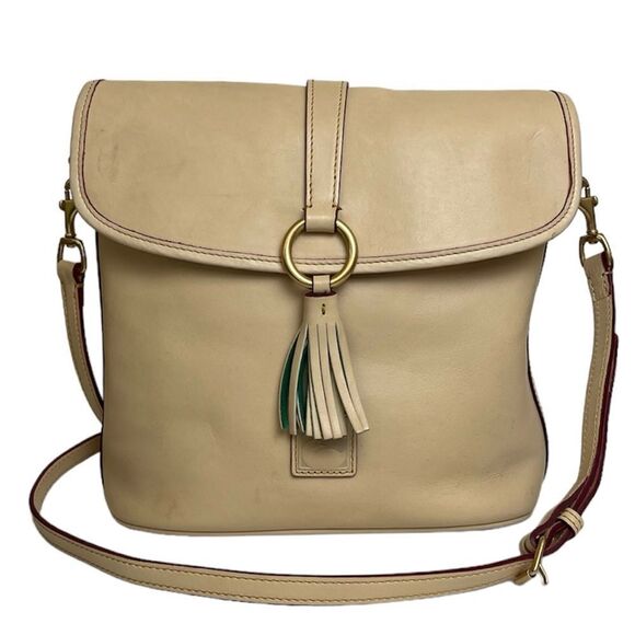 Dooney & Bourke Florentine Leather Crossbody Large Dottie Gold Ring Tassel Beige - Picture 1 of 12